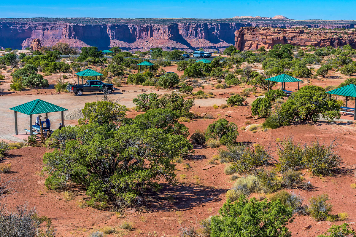 Scenic view of Dead Horse Point State Park in Utah, with towering rock formations